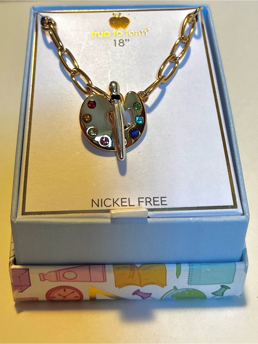True to Form Gold Artist Palette Necklace with Rainbow Stones